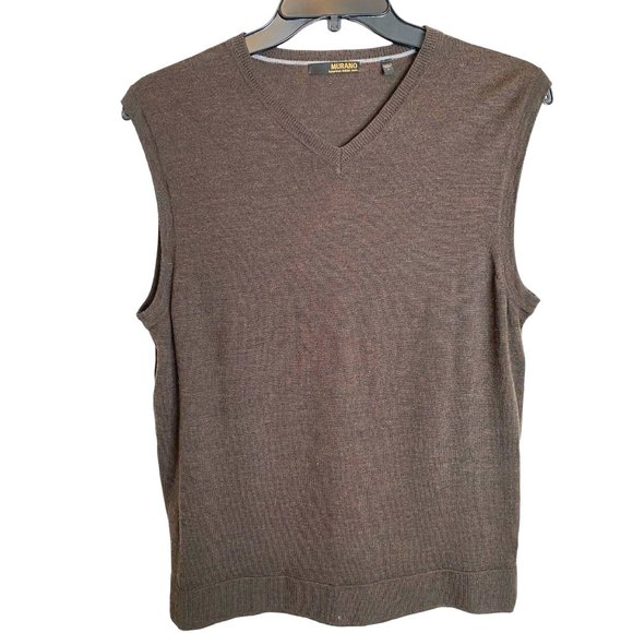 Murano Men's Brown Merino Wool Sleeveless Vest Size L - Picture 1 of 9